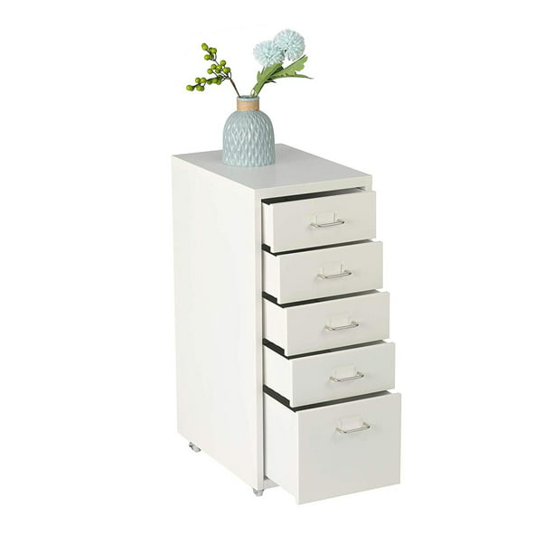Karmas 5 Drawer Chest Vertical, File Cabinet With Wheels White