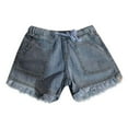 thumbnail image 4 of POTETI Denim Jean Shorts for Women High Waisted Women Plus Shorts Dark Blue Cargo Tassels with Pockets Solid Drawstring Casual Shorts, 4 of 5