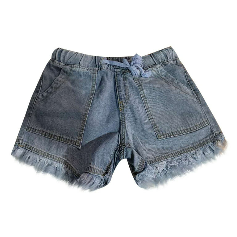 YANHAIGONG Women's Pants Short Pants for Woman Woman Summer Solid Color  Pocket Jeans Cowboy Pants Female Tassel Bandage Bottom Casual Shorts