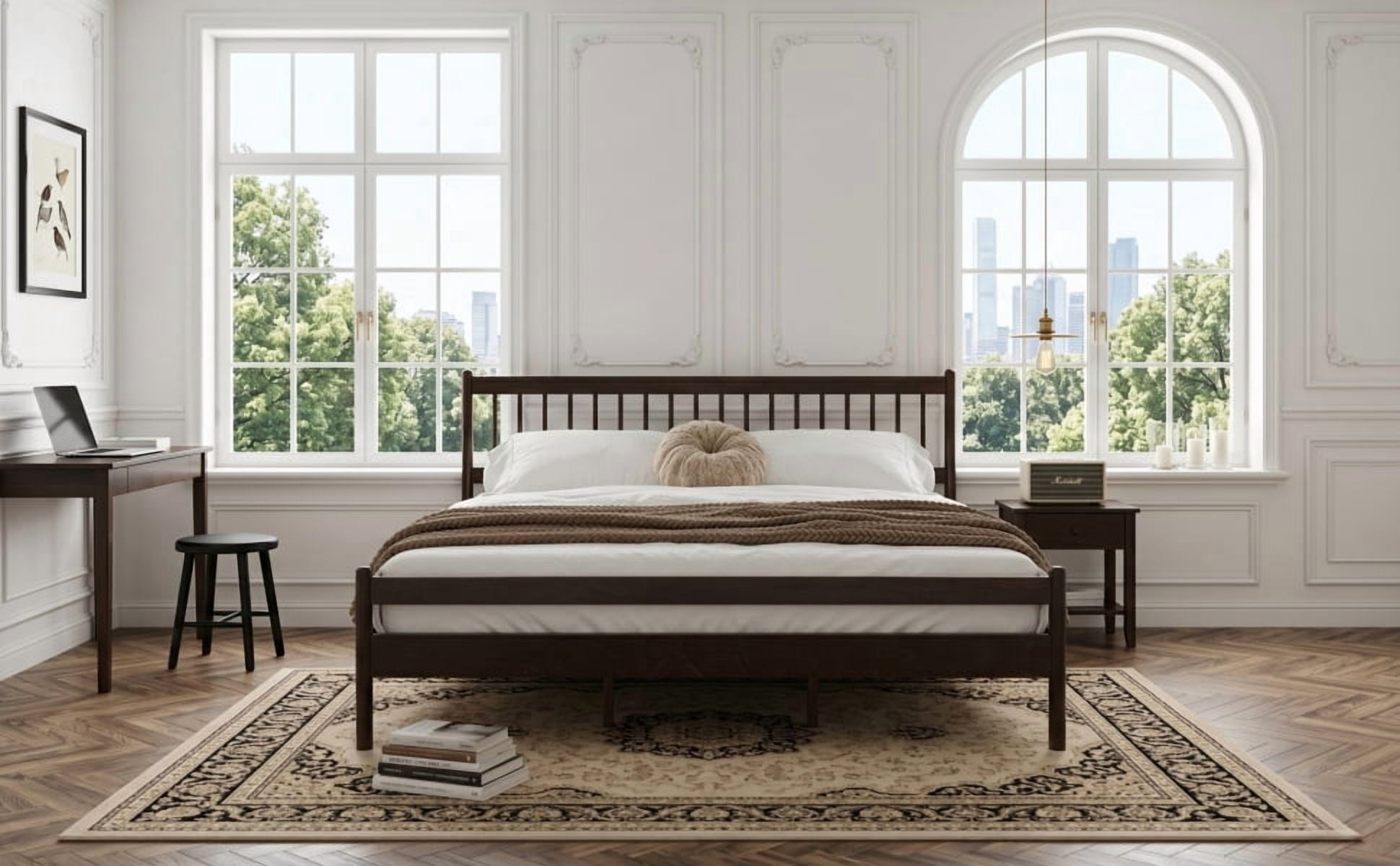 Mintazer Traditional King Size Platform Bed with Headboard and Footboard, Vintage Headboard Bed Frame for Bedroom, Brown