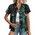 thumbnail image 1 of Top de Impresión Hawaiana de las Señoras, Moda de Manga Corta Solapa Casual Botón Blusa para las Vacaciones Y el Uso Diario, Camiseta Elástica de Verano, 1 of 6