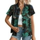 thumbnail image 1 of Top de Impresión Hawaiana de las Señoras, Moda de Manga Corta Solapa Casual Botón Blusa para las Vacaciones Y el Uso Diario, Camiseta Elástica de Verano, 1 of 6