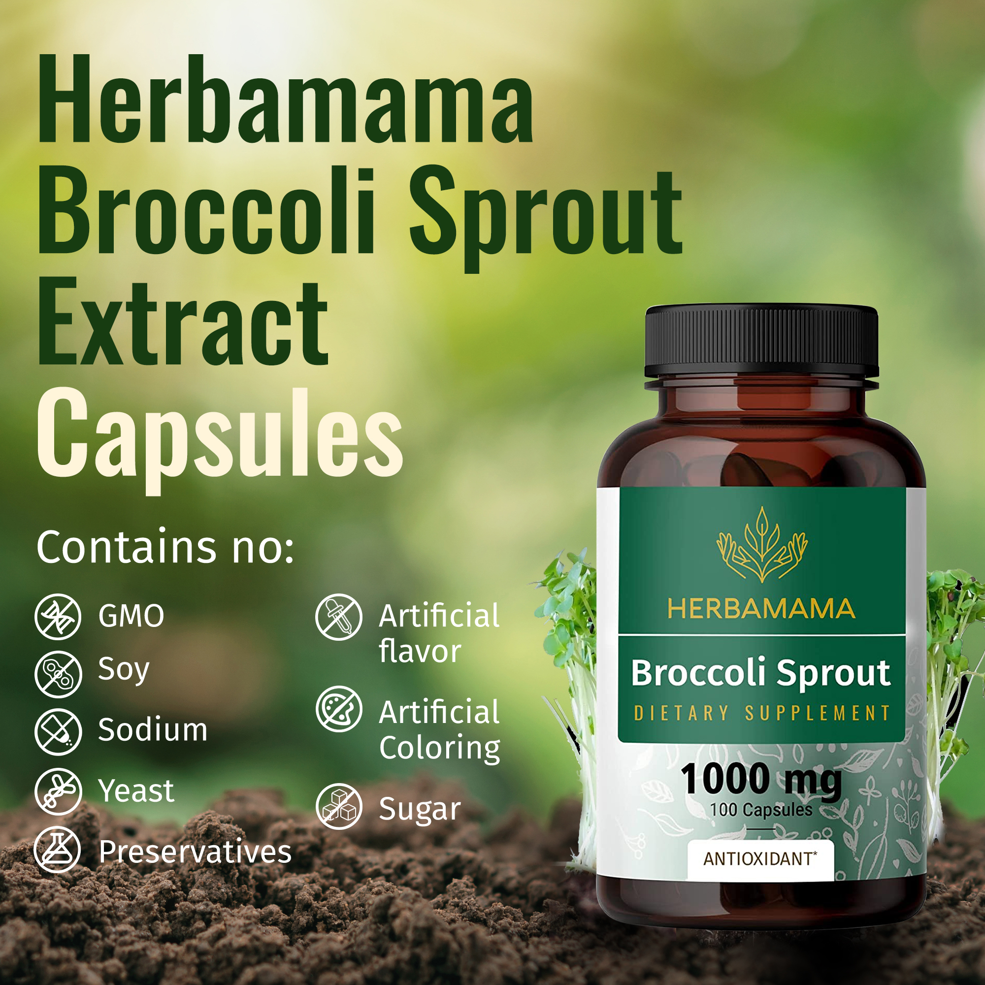 HERBAMAMA Broccoli Sprout Extract Capsules - Sulforaphane Supplement, 100 Veggie Caps - image 5 of 7