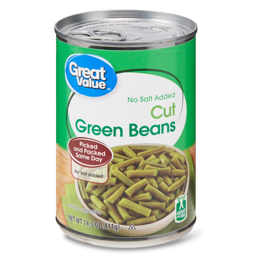 Great Value No Salt Added Cut Green Beans, 14.5 oz