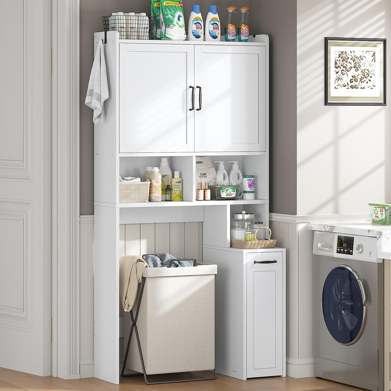Over The Toilet Storage Cabinet with Pulley Small Bathroom Storage Cabinet