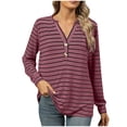 thumbnail image 1 of MeetoTime T-Shirt à Manches Longues Rayé pour Femmes Tunique Décontractée à Col en V Boutonnée Tenue Décontractée Douce d'Automne, 1 of 8