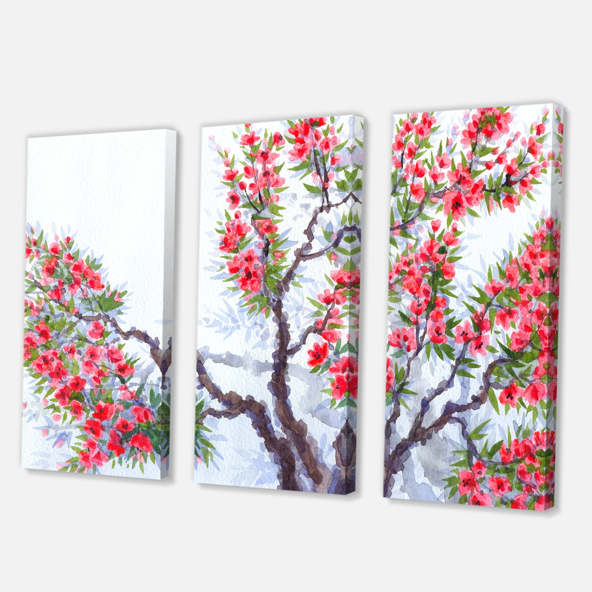 Designart ' Abstract Red Flowers of Spring Tree ' Traditional Canvas Wall Art Print