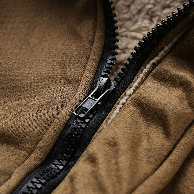 Hfyihgf Men's Sherpa Fleece Lined Suede Leather Jacket Full Zip Warm Winter  Plus Size Faux Fur Lapel Collar Bomber Coat with Pockets(Brown,XXL)