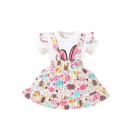 

MERSARIPHY 1-5Y Girl Cartoon Rabbit Short Sleeve T-shirt Suspender Skirt
