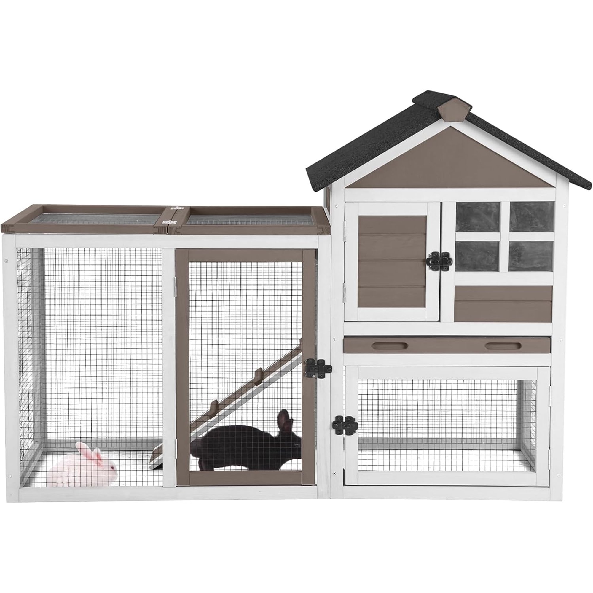 Rabbit Hutch Chicken Coop Expandable Indoor Bunny Cage Outdoor Guinea Pig Cage with Run 51.6" L