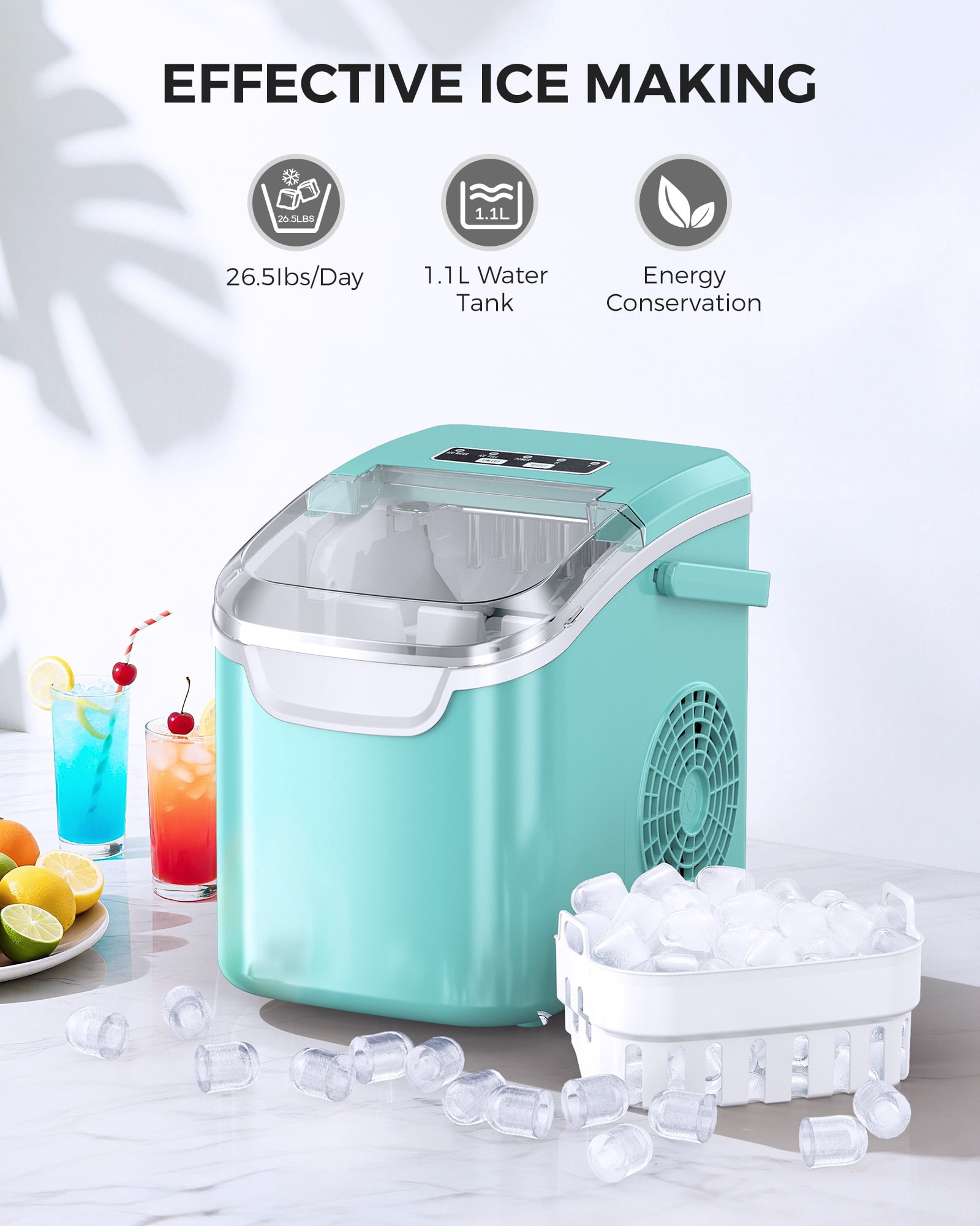 CRZOE Ice Maker Machine For Countertop, Portable Ice Maker Machine With Handel, Self-Cleaning Ice Maker, 26Lbs/24H, 9 Ice Cubes Ready In 8 Mins, For Home/Office/Kitchen