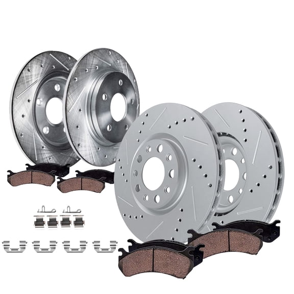 Detroit Axle - 8pc Brake Kit for Jeep 2017 Compass, Drilled and Slotted Disc Brake Rotors Ceramic Brakes Pads with Hardware Replacement : 12.01" inch Front and 10.31" inch Rear Rotor