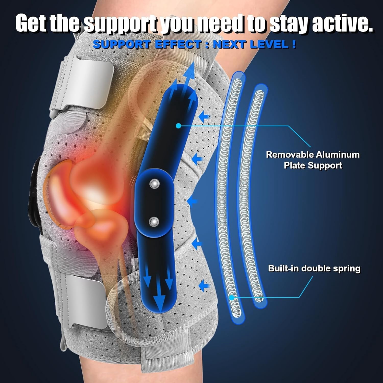 Knee Brace ,  Adjustable Knee Support for Men and Women, One Size, Gray