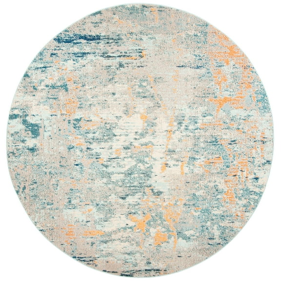 SAFAVIEH Madison Clyde Vintage Abstract Area Rug, Light Blue/Beige, 9' x 9' Round