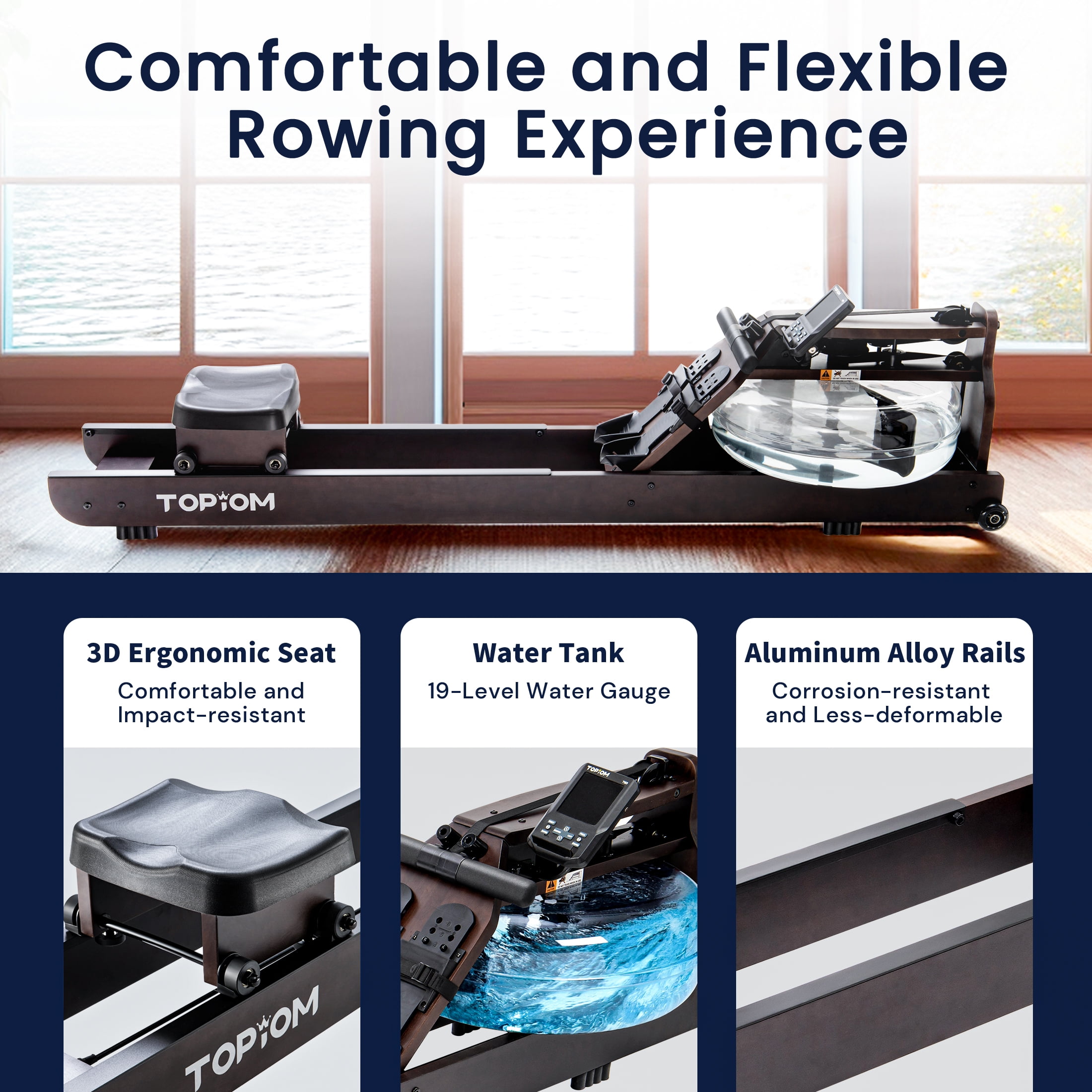 Topiom Exercise Equipment Water Rowing Machine for Gym 400 lbs Max Load with TM 3 Performance Monitor Walmart