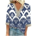 thumbnail image 2 of ZHUGeLI Fashion Women's Summer V-Neck 3/4 Sleeve Lace Print Casual T-shirt Blouse Up to 50% off Clearance, 2 of 5