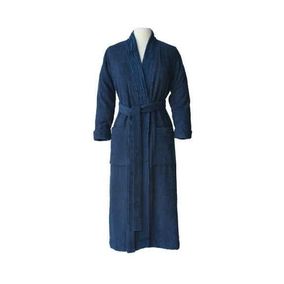 Small/Medium Dark Blue Women's 100% Turkish Cotton Terry Cloth Pleated Bathrobe