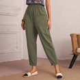 thumbnail image 2 of Gibobby pantalones de mezclilla para mujer Pantalones de algodón y lino para mujer, pantalones informales con cintura elástica, pantalones con bolsillo (Verde, S), 2 of 5