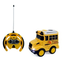 PlayWorld Speed Racers School Bus RC Toy Car For Kids With Steering Wheel Remote, Lights and Sounds