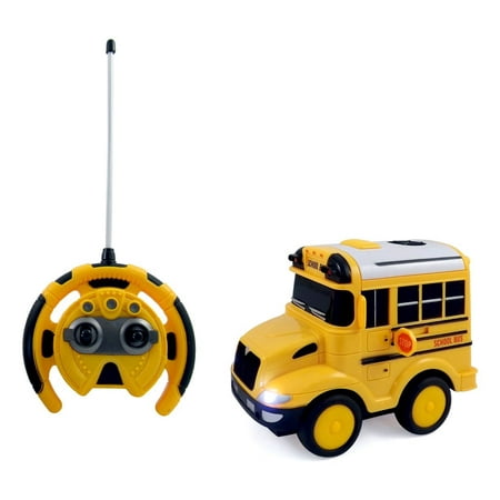 Speed Racers School Bus RC Toy Car For Kids With Steering Wheel Remote, Lights and Sounds