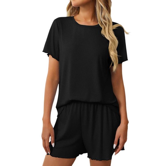 HexaHive Women's Casual Solid Color Pajama Set - Knit, Two-Piece, Comfortable for Lounging and Sleep