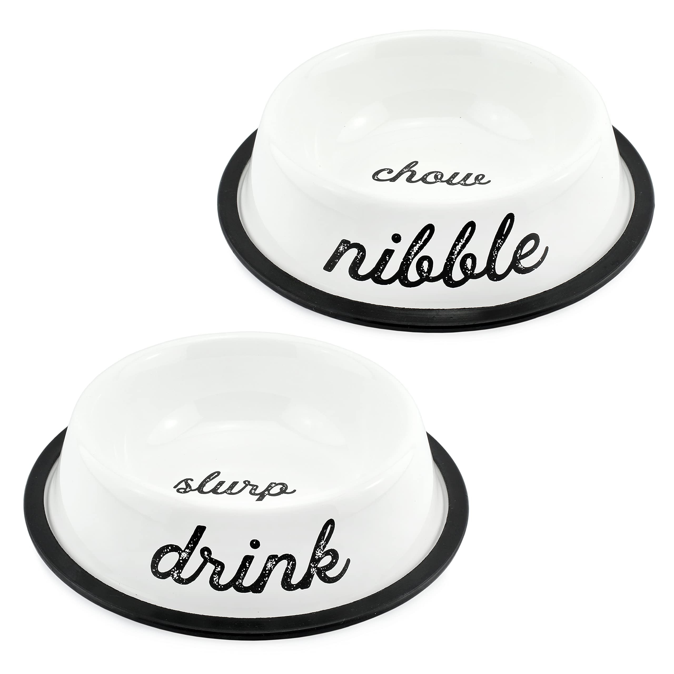 AuldHome Rustic Dog Bowl Set; Farmhouse White Enamelware Set of Pet