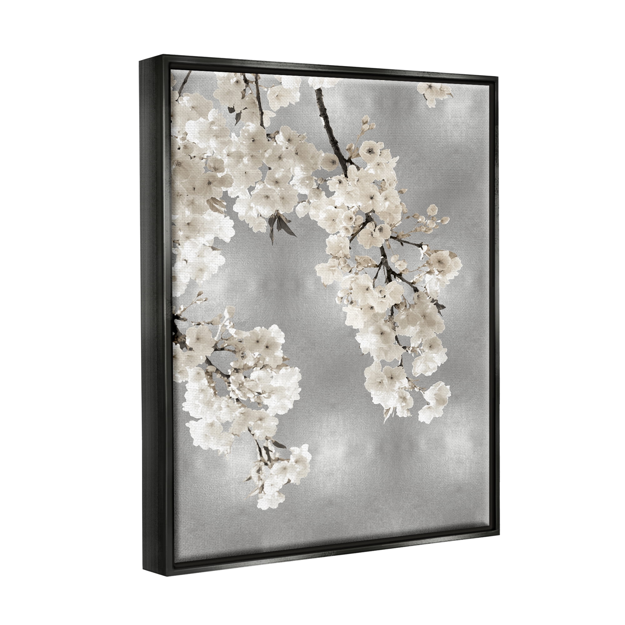 Stupell Industries Modern White Cherry Blossoms Botanical & Floral Painting Black Floater Framed Canvas Art Print Wall Art, 25 x 31