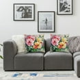 thumbnail image 2 of nygtbtfer  Floral Throw Pillow Cushion Cover, Hydrangea Flower Bouquet in Watercolor Blossoms Botany Petals Image, Decorative Square Accent Pillow Case,  Forest Green Yellow Pink White, 2 of 7
