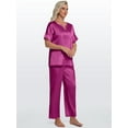 thumbnail image 6 of DAKIMOE Womens Silk Satin Pajama Sets Short Sleeve Pjs V Neck Pajamas for Women with Long Pant S to XL, 6 of 8