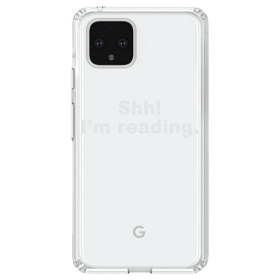 DistinctInk Clear Shockproof Hybrid Case for Google Pixel 4 XL (6.3" Screen) - TPU Bumper Acrylic Back Tempered Glass Screen Protector - Shh! I'm Reading.