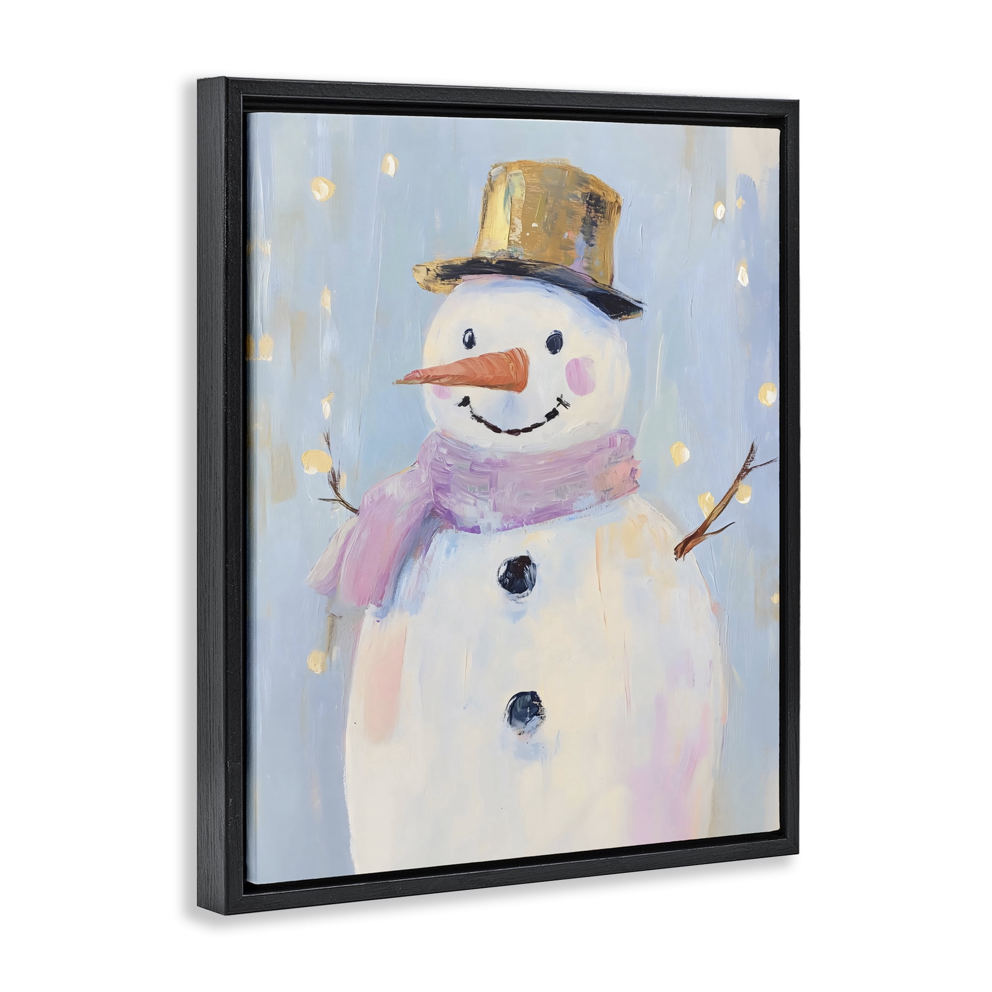 Stupell Industries Cheerful Pastel Snowman Black Framed Floater Canvas Wall Art, design by The Prints Vibe