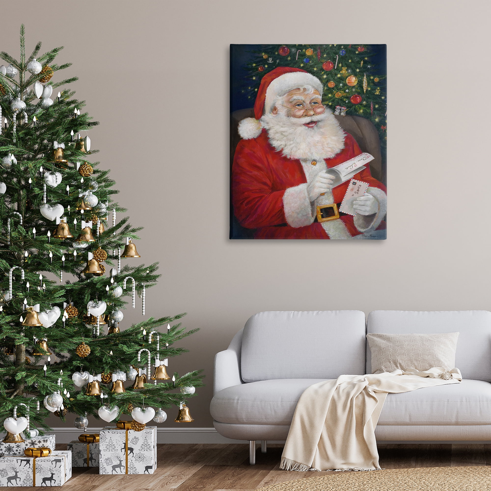 Stupell Industries Merry Santa Claus Holiday Painting Gallery Wrapped Canvas Art Prints Wall Art, 36 x 48