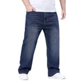 thumbnail image 2 of Ihhxva Men's Slim-Leg Jeans Elastic Waist Stretchable Denim Jeans Button Detail Solid Color Casual Streetwear Denim Pants - Navy L, 2 of 8