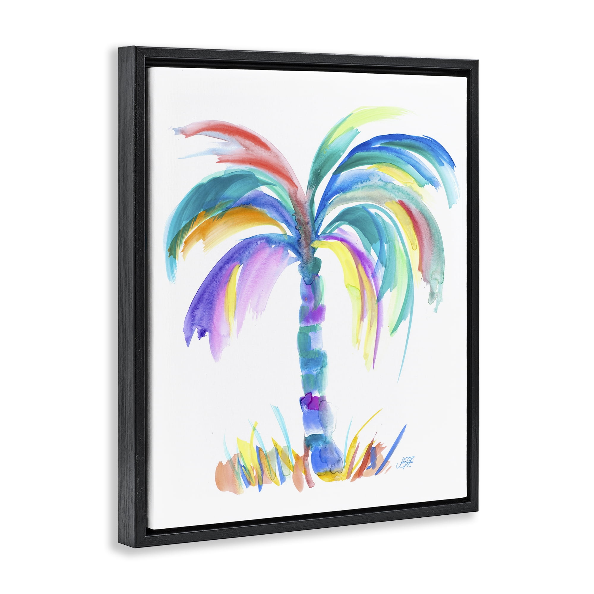 Stupell Industries Brushed Palm Tree Botanical & Floral Painting Black Floater Framed Canvas Art Print Wall Art, 17 x 21