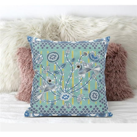 

Amrita Sen Designs CAPL632FSDS-BL-20x20 20 x 20 in. Pond Peacock Suede Blown & Closed Pillow - Muted Aqua & White