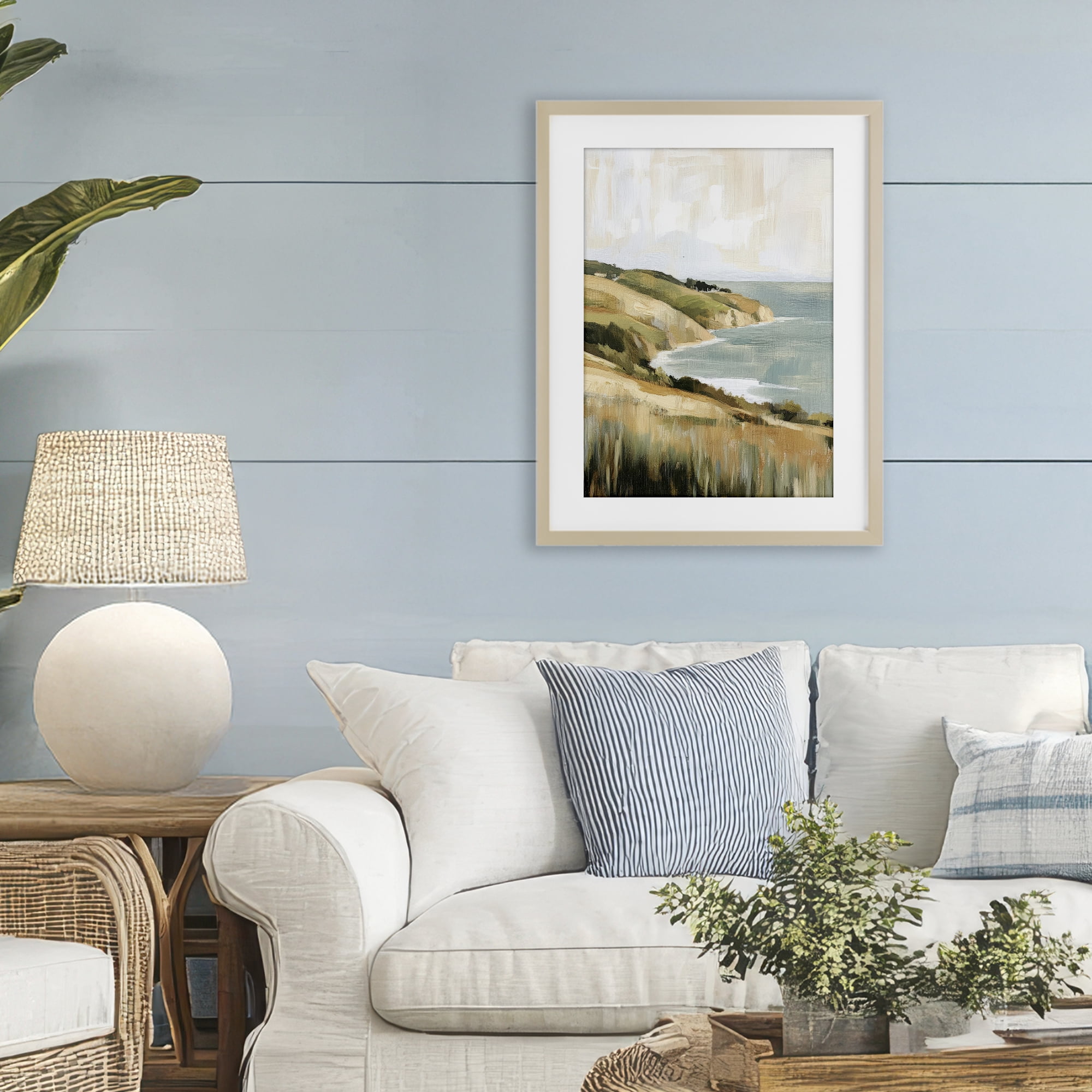 Stupell Industries Serene Cliff Coast Landscape Birch Framed Print Under Glass, design by Petal Prints Design