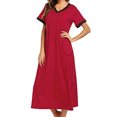 thumbnail image 2 of Avamo Pyjama Femme Robe de Nuit Col en V Manches Courtes Chemise de Nuit Rouge S, 2 of 4