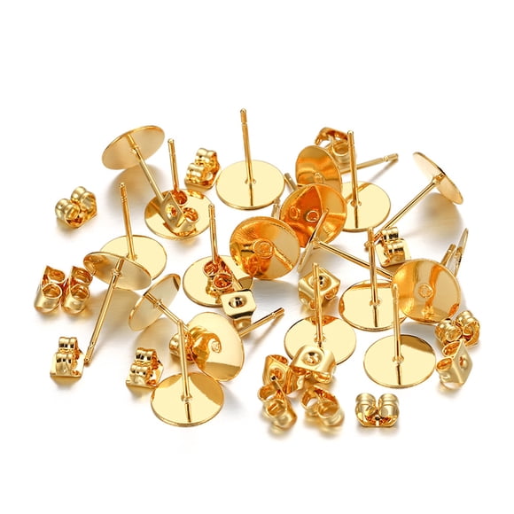 Cateissary 100 juegos de pendientes de acero inoxidable con base de pasador, tapones para pendientes DIY, conector hipoalergénico, accesorio de Artesanía Color Dorado/ 8mm