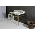 thumbnail image 4 of Kingston Brass LMS3030MBSQ7 Pemberton 30" Carrara Marble Console Sink with Brass Legs (8-Inch, 3-Hole), Carrara Marble White/Brushed Brass, 4 of 8