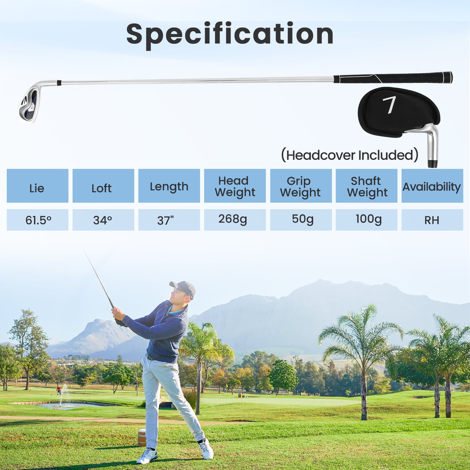 Gymax #7 Iron Single Golf Club for Men w/ Steel Shaft for Right Handed Golfers