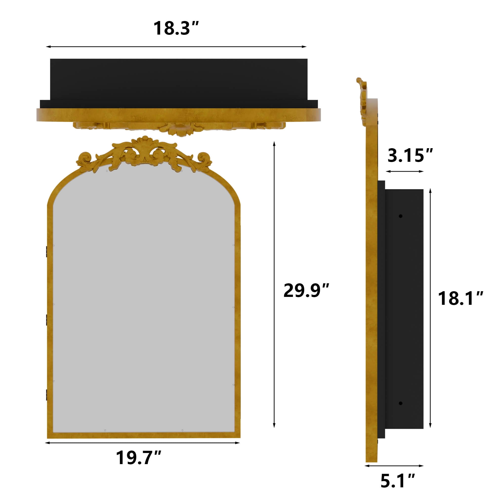 MAYEERTY 30x20x5 Inch Gold Carved Metal Arched Medicine Cabinet for Bathroom