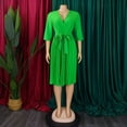 thumbnail image 3 of Women's 2025 Casual Smocked Dress V Neck High Waist Ruffle Pleated Midi Dresses, 3 of 8