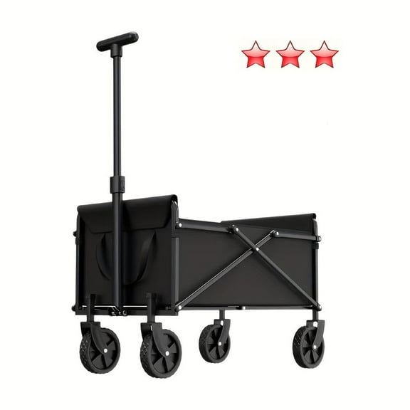Collapsible Folding Wagon Cart, Large Capacity Camping Wagon, All Terrain Foldable Wagon, Heavy Duty Utility Wagon Cart for Grocery Outdoor Beach Gardening Shopping Fishing Black
