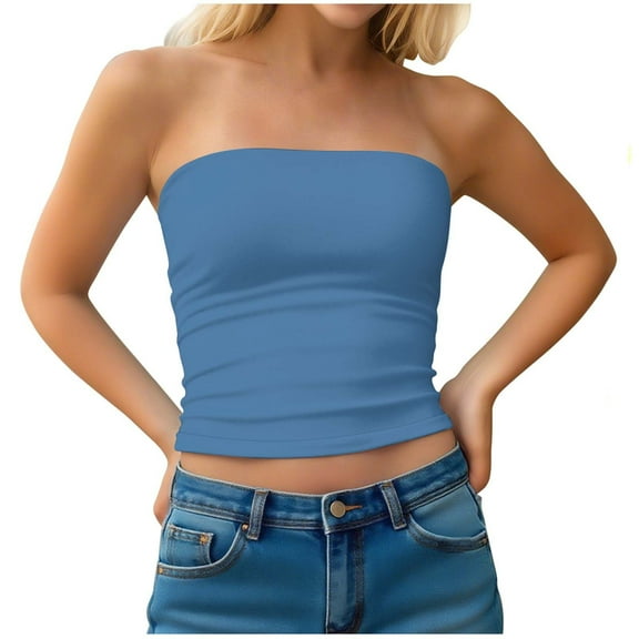 Sexy Sleeveless Shirts for Women，Women'S Striped Tube Top Strapless Ruched Slim Fit Y2K Crop Bandeau Tops