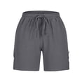 thumbnail image 5 of Sahpxhe Womens Cotton Linen Shorts High Elastic Waist Lace Shorts with Pockets Drawstring Casual Trendy Summer Vacation Shorts Gray L, 5 of 6