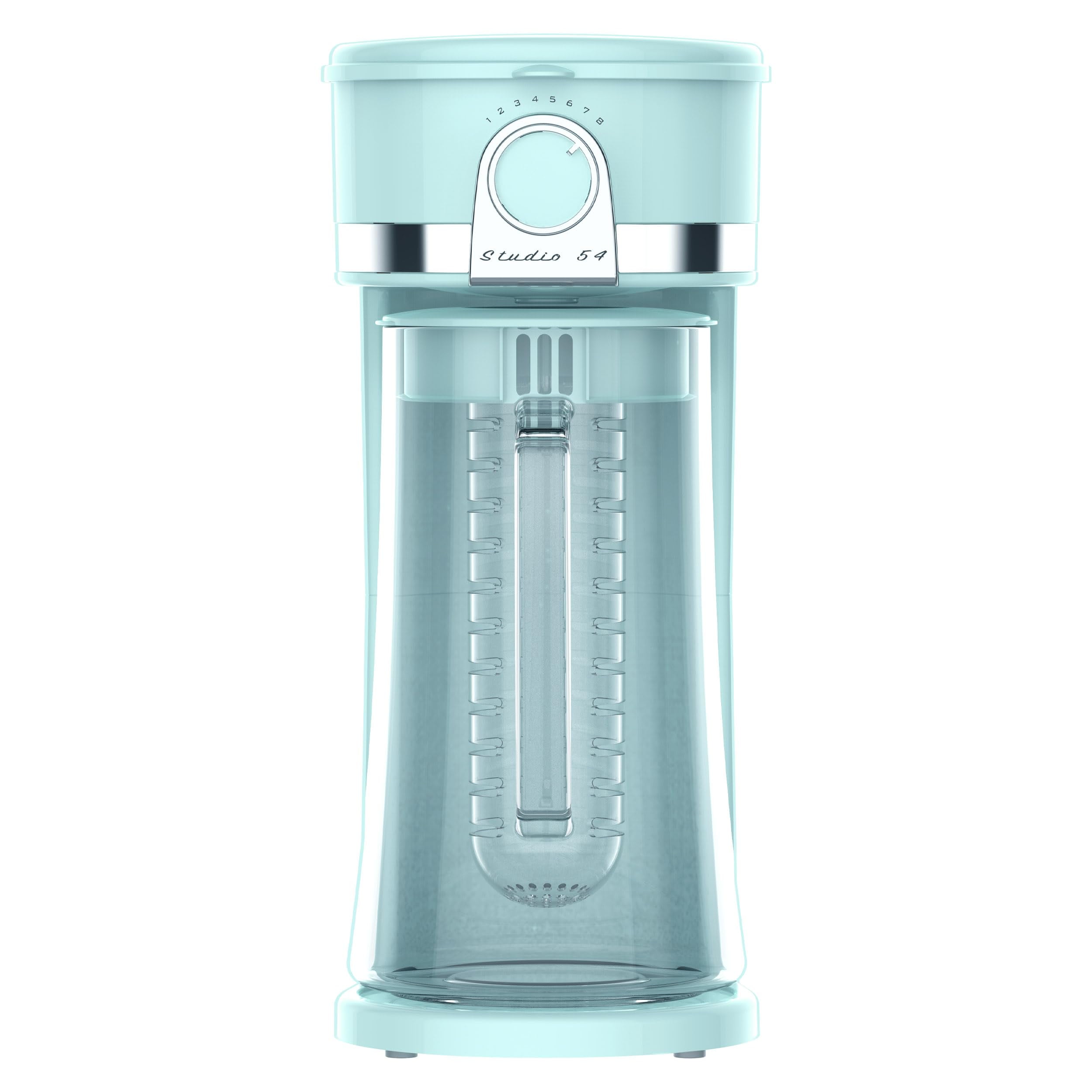 Studio 54 Retro Iced Tea Maker with Infuser, 3QT Glass Pitcher Electric Tea and Coffee Brewer, Adjustable Strength Cold Brew Maker for Iced Coffee, Iced Lattes, Sweet Tea & Fruit Infusions