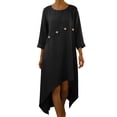 thumbnail image 3 of Yeaiivve Womens Cotton Linen Summer Dresses Irregular Hem Oversized Short Sleeve Sundress Beach Flowy Vacation Midi Dress Black,S, 3 of 7