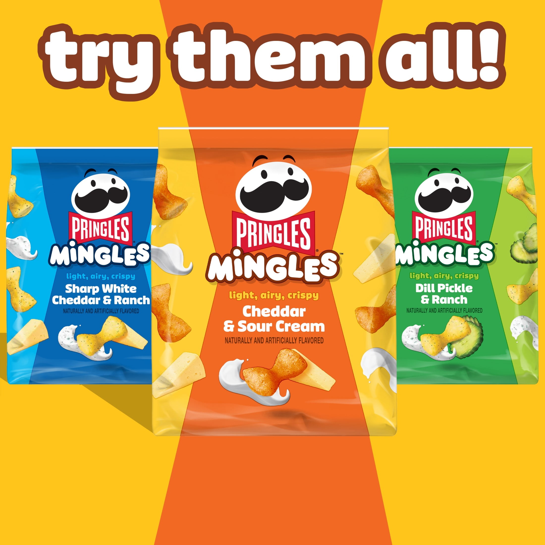 Pringles Mingles Cheddar and Sour Cream Puffed Snacks, Cheese Puffs, 6 Count