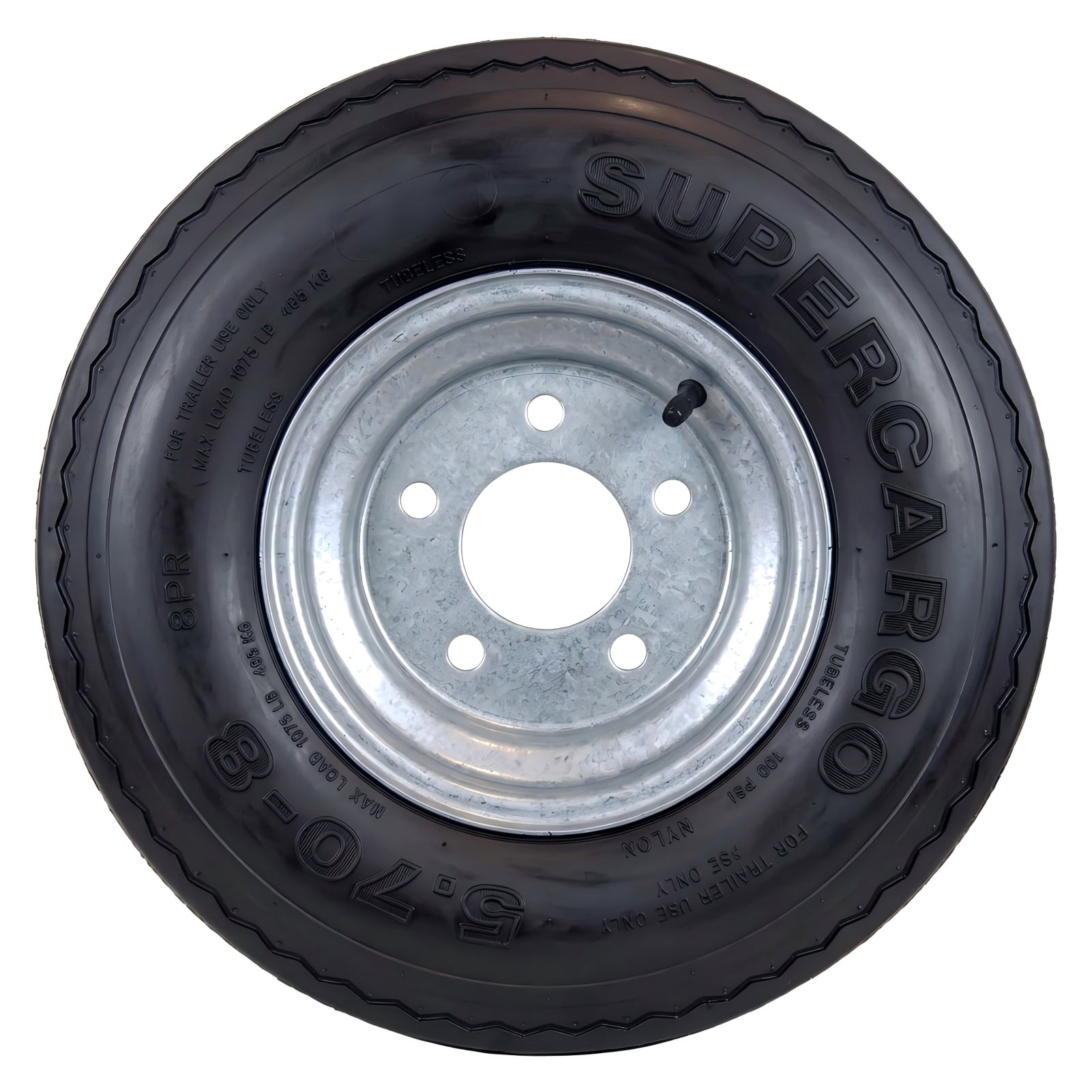 SUPER CARGO 2 Set SU02 5.70-8 8PR Boat Trailer Tire and 5-Lug Galvanized Wheel Assembly