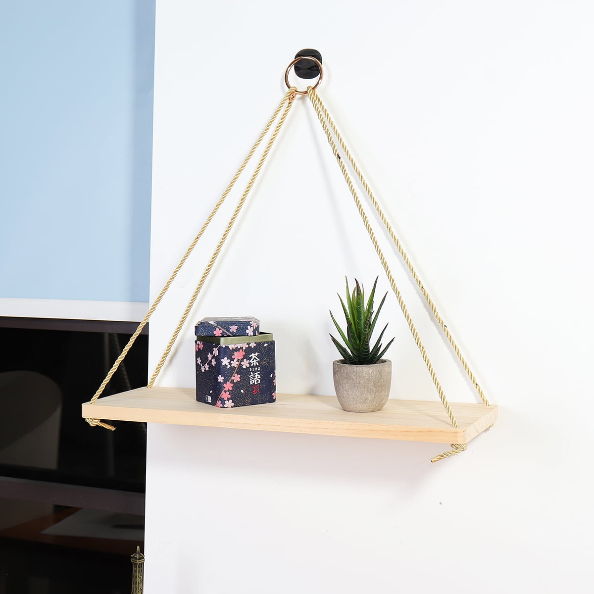 Rope Wall Mounted Floating Shelves Wood Swing Hanging Simple X2H9 